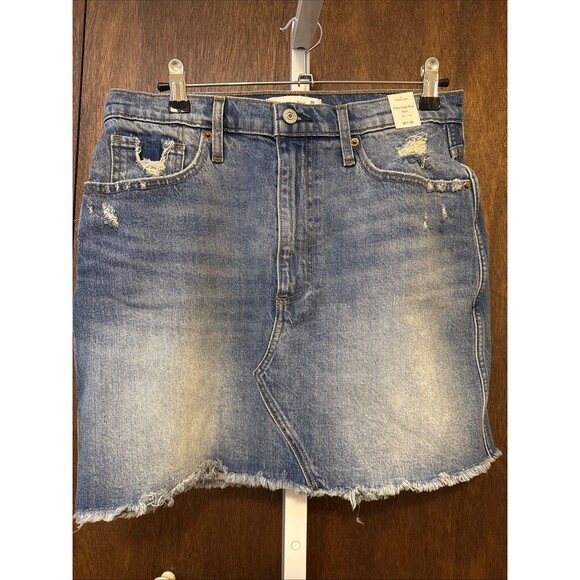 Abercrombie & Fitch Dresses & Skirts - Abercrombie and Fitch Mini Denim Skirt 10/Medium Wash Distressed Y2k Grunge Rave